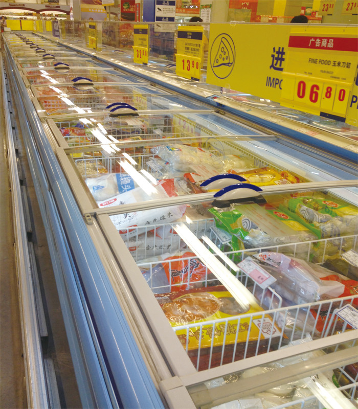 Степень замораживателя -18 острова супермаркета выхода по энергии с раздвижной дверью