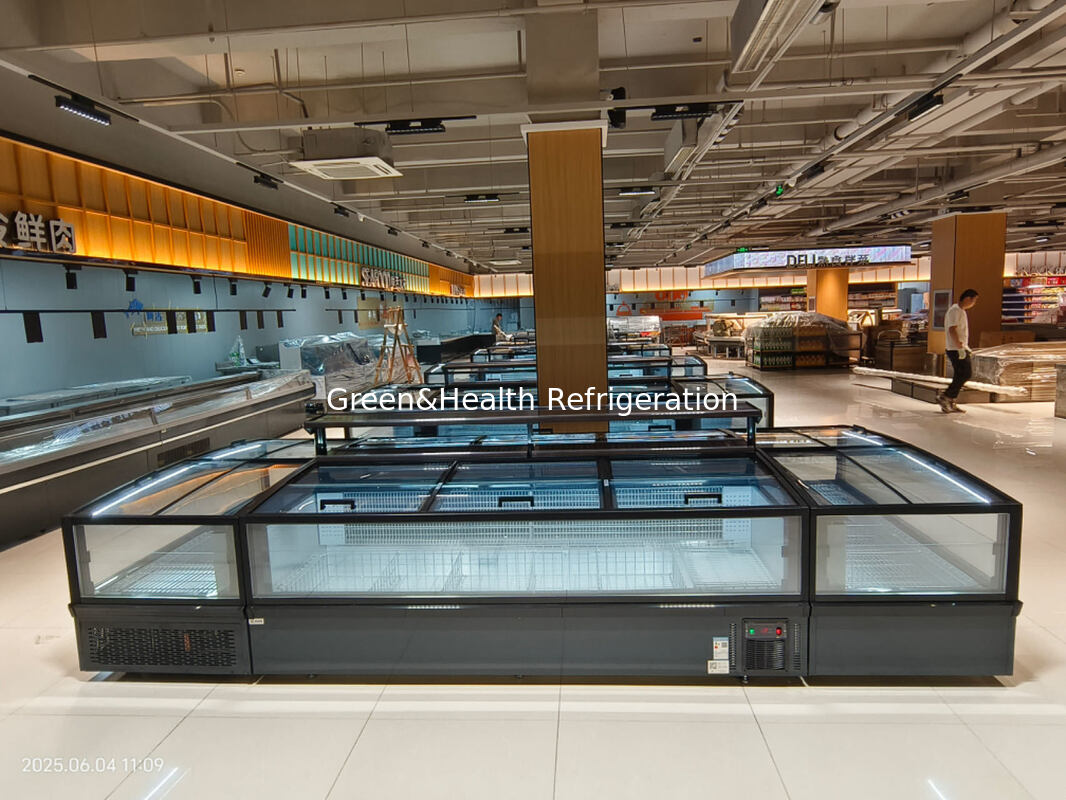 Прямая заводская цена комбинированный островной морозильный прилавок с большими стеклянными окнами и компрессором Secop