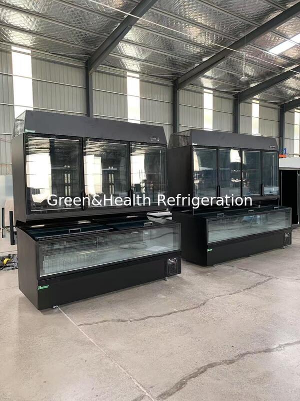 Коммерческий комбинированный дисплейный морозильник - верхняя стеклянная дверь и нижняя островная морозильница для супермаркета