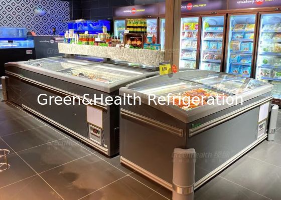 Коммерчески витрина острова замораживателя дисплея в 2,1 метра для мяса и морепродуктов