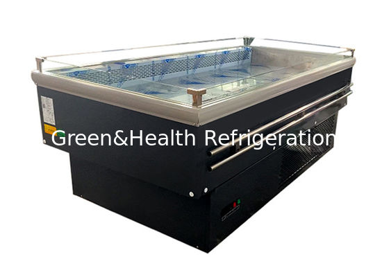 Статическое охлаждение Супермаркет Остров морозильник Коммерческое открытое стекло Горизонтальная витрина фруктов