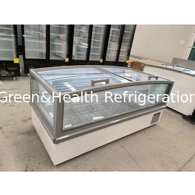 Крупный окно стеклянный дисплей шкаф супермаркет остров морозильник с внутренней рельефной алюминия