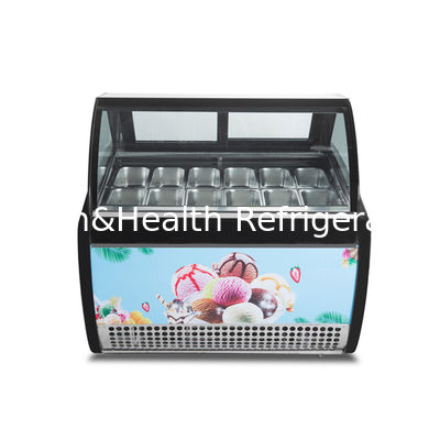 12 вкусов Двухрядные кастрюли из нержавеющей стали мороженое дисплей морозильник