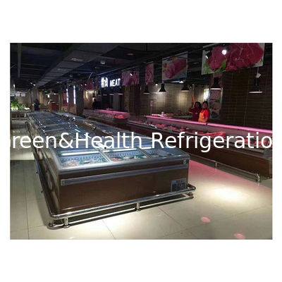 Последние Сдвижные двери Низкотемпературные замороженные мясные шарики Хранилище пищи Дисплей Остров Кабинет морозильник