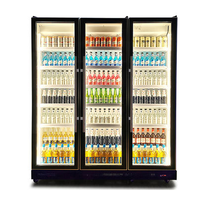Коммерческие стеклянные двери Вертикальное множественное освещение Напитки холодильный дисплей Морозильник