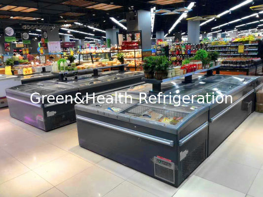 Замораживатель дисплея острова мяса & рыб супермаркета со сползать крышку